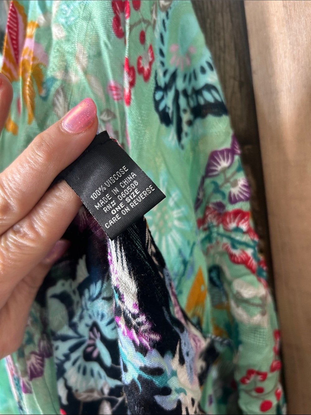 Angie Mint Floral Open-Front Kimono Tunic with Black Border - Picture 11 of 16
